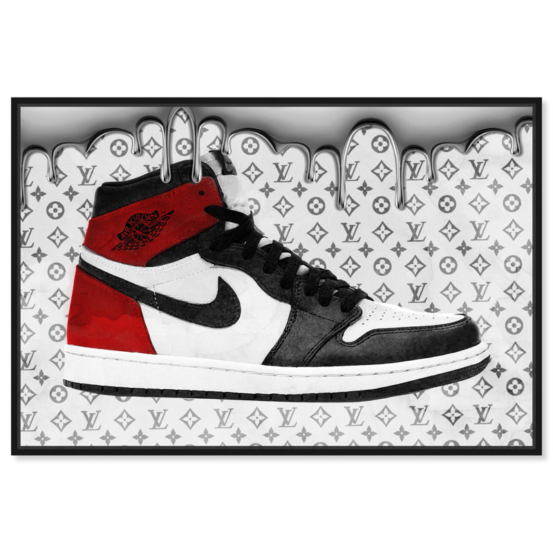 «Dripping in Silver Sneakers», reproduction d'impression sur toile, H 30 po x l 45 po, Toile avec cadre noir