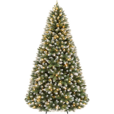 6 ft Prelit Christmas Tree with 250 LED Warm White Lights, Partially Snow Flocked Artificial Tree, 1032 PVC Branches, Metal Stand and Hinged Branches, Holiday Decoration for Home