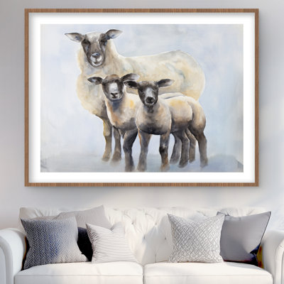 Sheep Family - chambre à coucher avec imprimé mat bleu encadré | Décoration intérieure