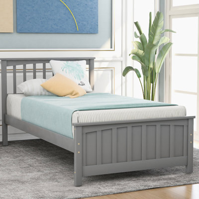 Comfortable Twin Platform Bed In Gray, With A Solid Base Elegant Gray Size Wood Slats Support