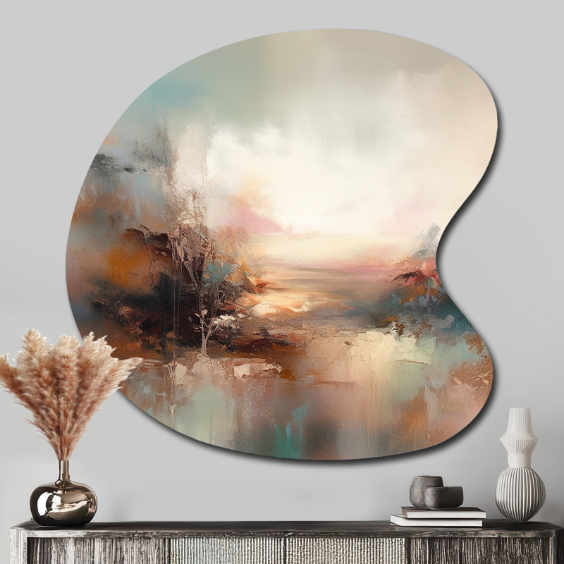 Décoration murale asymétrique en métal «CLAUDIU - Paysages», reproduction d'art moderne de forme unique, H 33 po x l 33 po