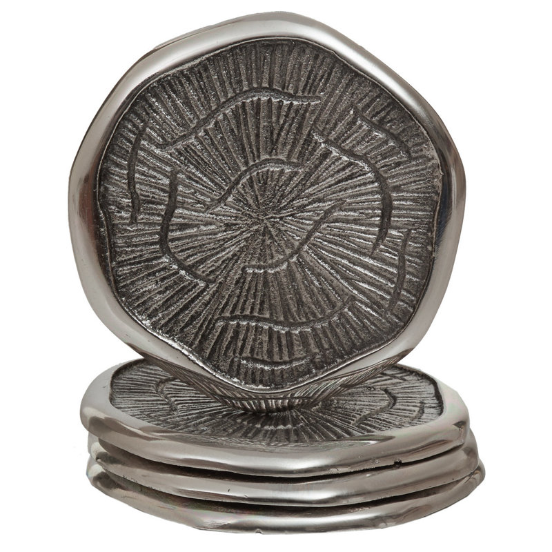 Metal Round 4 Piece Coaster Set