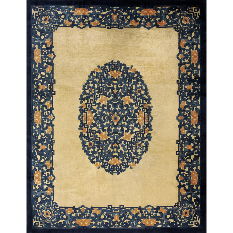 Tapis en laine beige et bleu antique