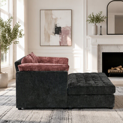 Canapé méridienne surdimensionné de 139 cm avec accoudoirs, coussins et tissu chenille