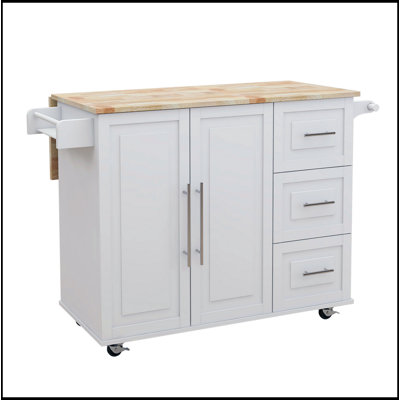 Versatile Kitchen Island with Spice Rack, Towel Rack, and Extensible Solid Wood Table Top for Enhanced Functionality