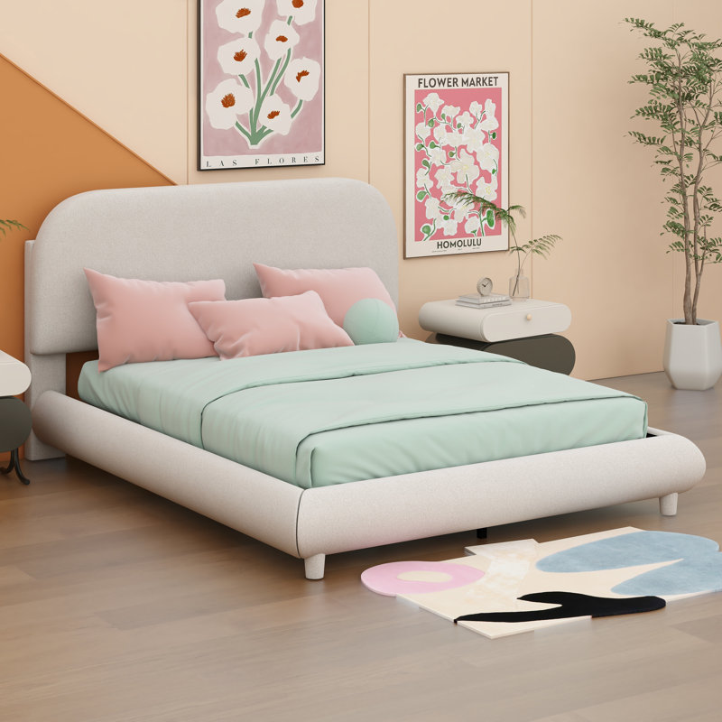 Lit à panneau tapissier Norfork, Beige