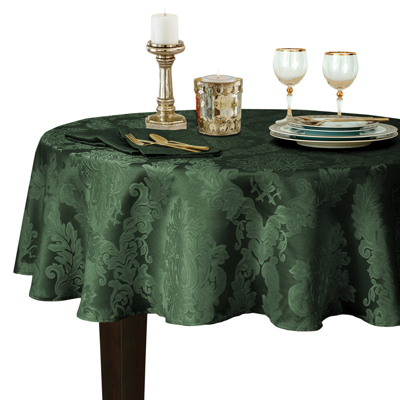 Hunter Green Damask Stain Resistant Rectangular Tablecloth