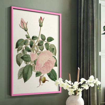 «Pink Floral Mix II», reproduction encadrée - bois massif