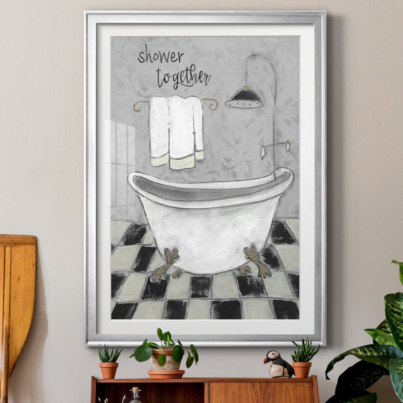 Douche ensemble - Reproduction d'art sur papier encadrée, H 26,5 po x l 36,5 po x P 1,5 po, Papier argenté
