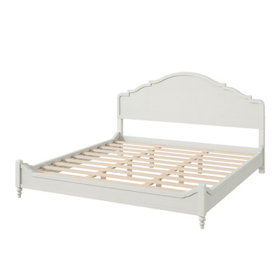 Harlen Traditional Farmhouse Platform Bed Frame with Curved Camelback Headboard, Turned Wood Legs, Anti-Slip Footboard, No Box Spring Needed