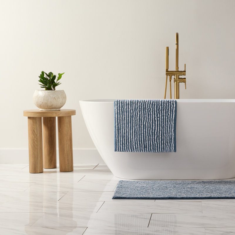 100% Cotton Pinstripe Bath Mats, Navy, 34 in x 21 in