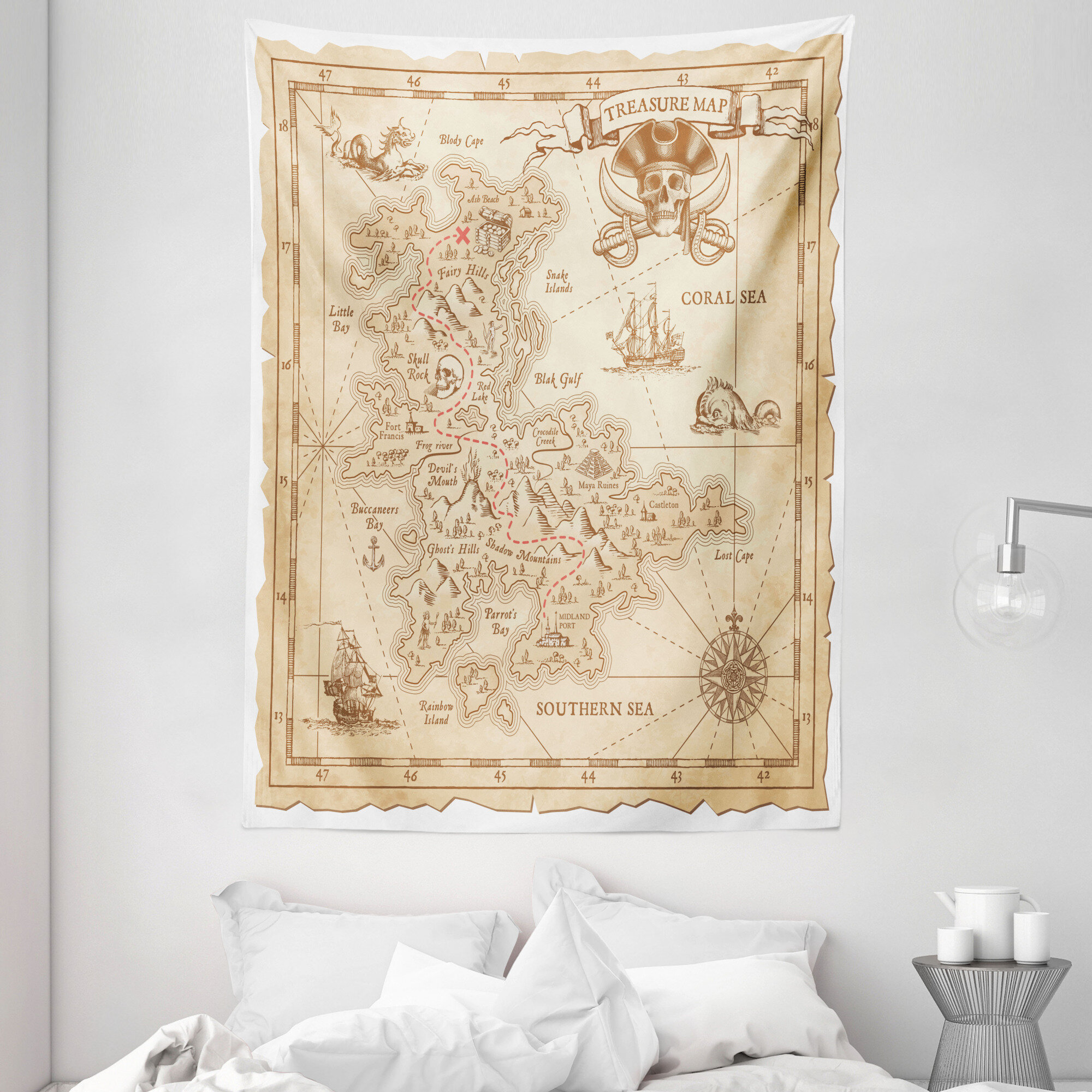 Retro World Map Pirate Tapestry High-Definition Fabric Wall Hanging  Polyester Study Room Table Cover Decoration Home Decor