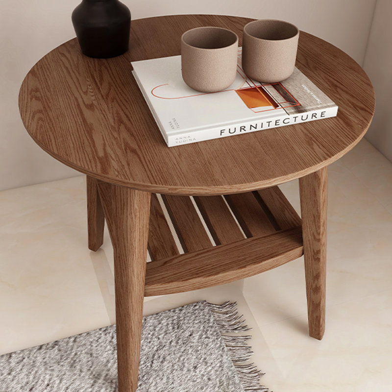 Nordic Style Minimalist Walnut-coloured Round Side Table