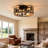 17.7" 4-Light Flush Mount Black Wagon Wheel Ceiling Fan Light, 7-Blade Fandelier with Remote Control and Reversible DC Motor for All-Season Use-170674455