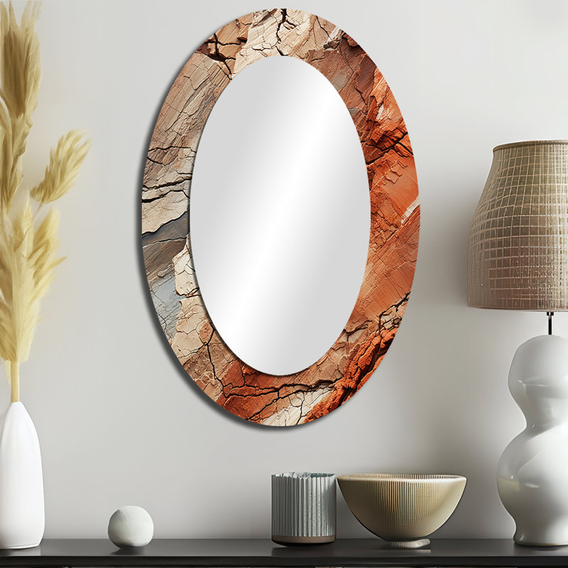 Miroir mural moderne Earth Minimalist Fossils III - Orange, H 36 po x l 24 po