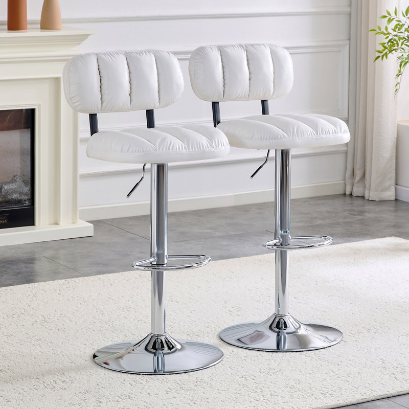 Ensemble de 2 tabourets de bar à hauteur ajustable, revêtement en similicuir blanc avec base et repose-pieds chromés, tabourets de confort modernes pour îlot de cuisine, bar personnel et salon
