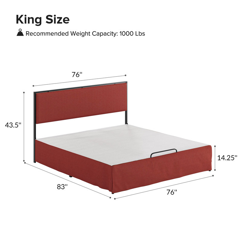 Neilius Upholstered Platform Bed with Washable Slipcover, King, Solid Coral
