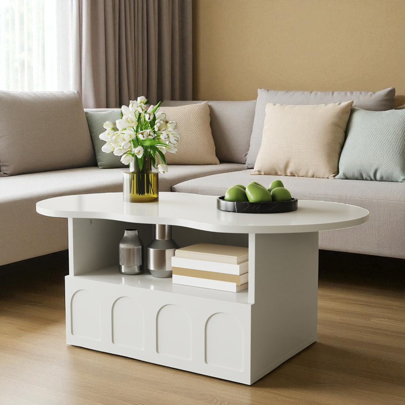 Table basse de 40 po de largeur avec tablette de rangement et armoire, Blanc