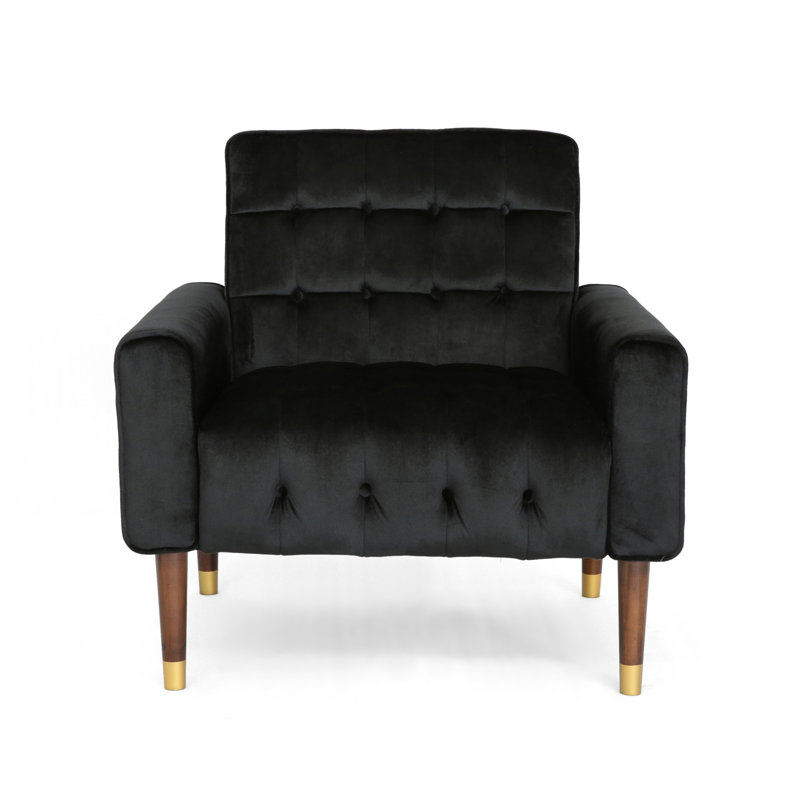 Mirod Comfy Arm Chair With Tufted Back , Modern For Living Room, Bedroom And  Study, Black Velvet