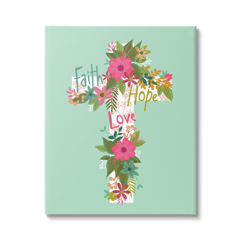 Faith Hope Love, croix florale sur toile, impression, H 20 po x l 16 po x P 1,5 po