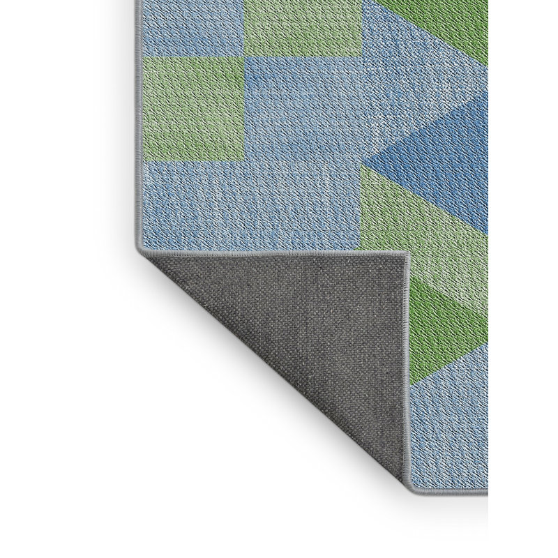 Tapis décoratif vert à motif géométrique quon, Rectangle 5 pi x 8 pi