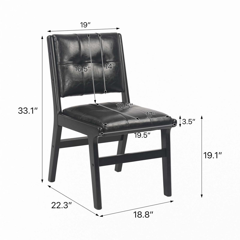 Chaise de salle à manger en polyuréthane, ensemble de 2, Noir, Noir