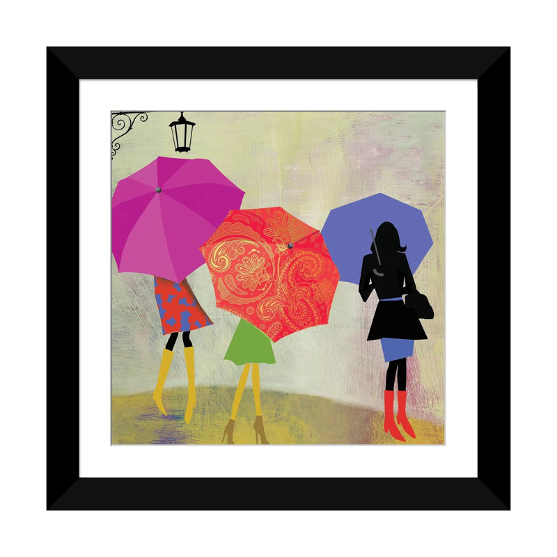 « parasol filles », impression sur toile, H 24 po x l 24 po x P 1 po, Papier d'art encadré noir, Blanc
