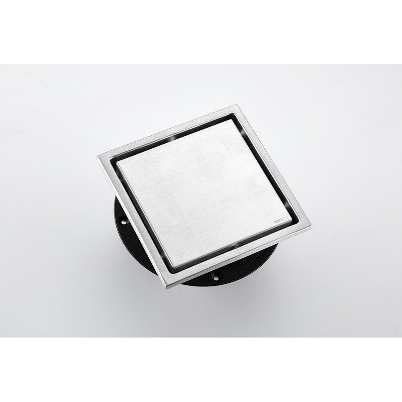 Drain de plancher de douche carré 6 po, Nickel brossé