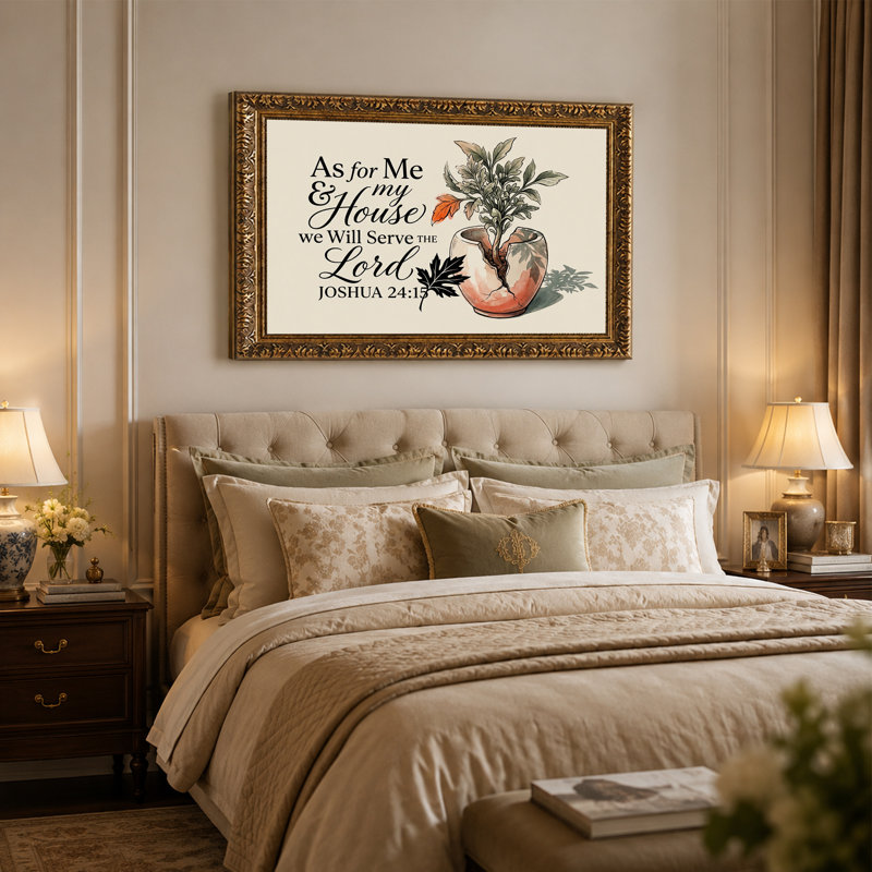 Quant à moi et à ma maison, nous servirons l'Éternel. Tableau mural en toile représentant une plante en pot.