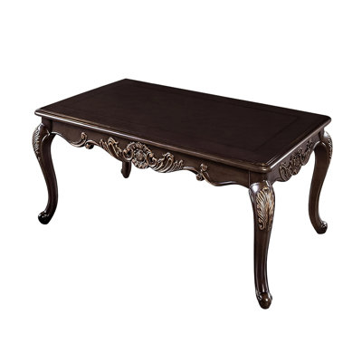 Wooden Coffee Table With Gold Highlights Design In Dark Cherry