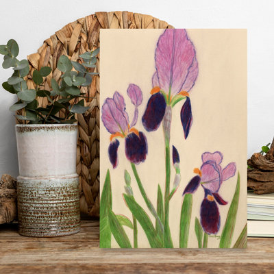 Art mural vibrant, iris mauves délicats, iris