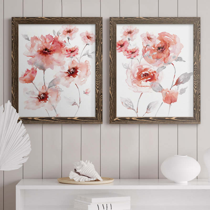 Translucent Blush I - ensemble de 2 reproductions d'art, Pas de tapis, H 20 po x l 17 po x P 1 po, Toile avec cadre en noyer