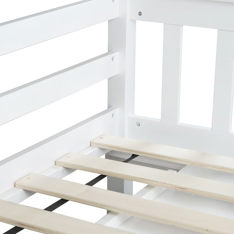 Lit mezzanine simple avec bureau, tiroirs, armoire et tablettes, bois d'hévéa massif, lit mezzanine pour enfants avec rangement