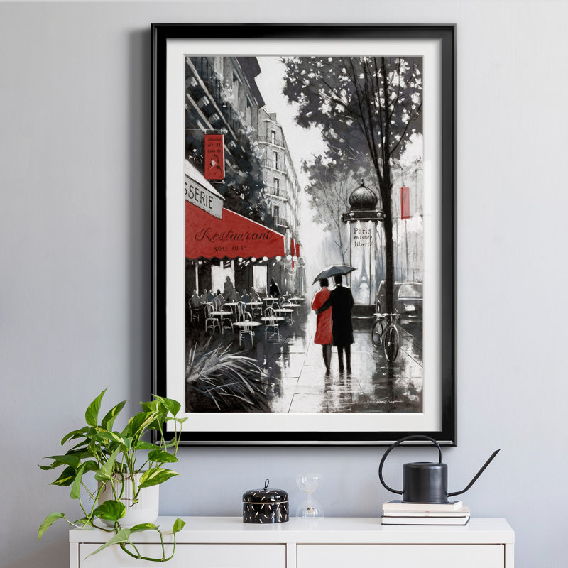 «Rainy Paris II» par E. Anthony Orme, reproduction d'art sur papier, H 26,5 po x l 36,5 po x P 1,5 po, Cadre noir