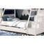 Lit superposé simple au-dessus d'un lit double de style transitionnel blanc avec rails à joints verrouillables et rangement intégré, ensemble de lattes de verrouillage pour les marches avant, marches d'accès aux tiroirs, support de matelas