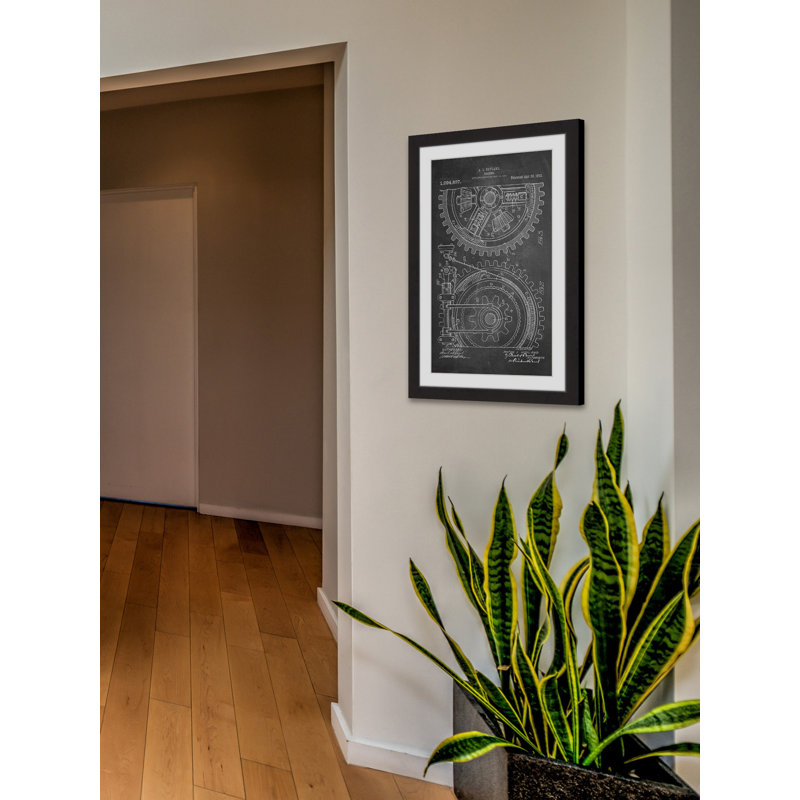 « gears 1912 craie » par steve king, reproduction d’art encadrée, H 12 po x l 8 po x P 1,5 po