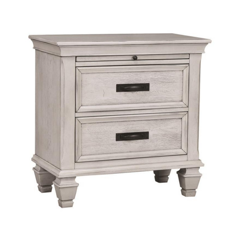 Table de chevet 2 tiroirs Crigler, Blanc antique