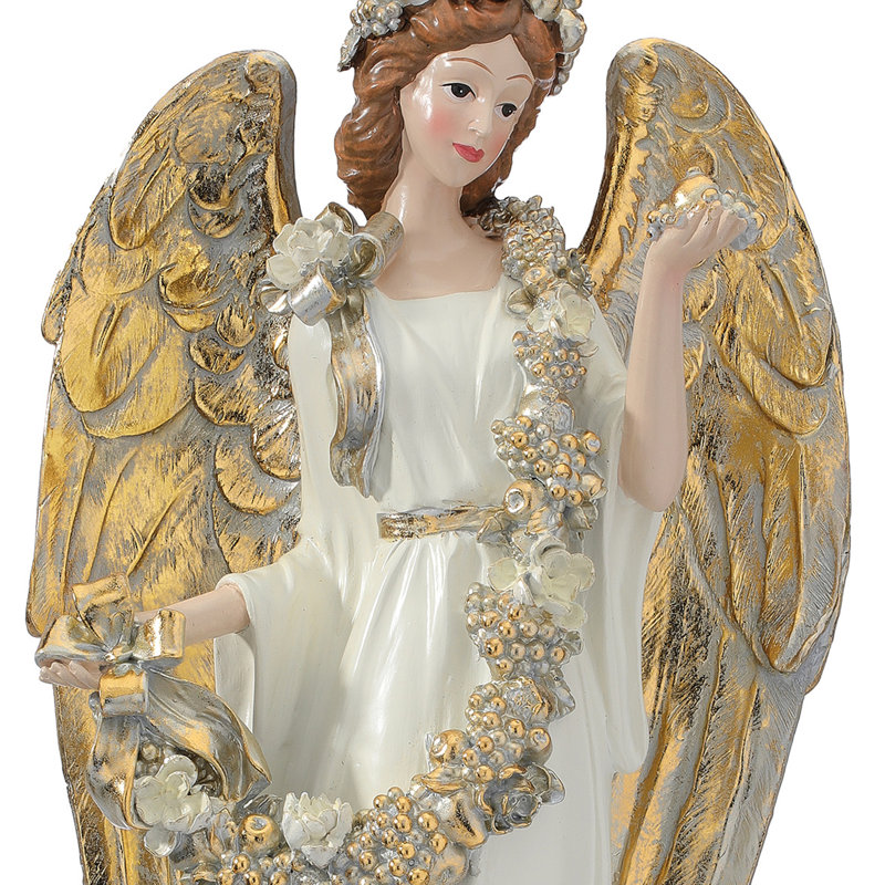 24" Resin Angel With Magnolia Garland