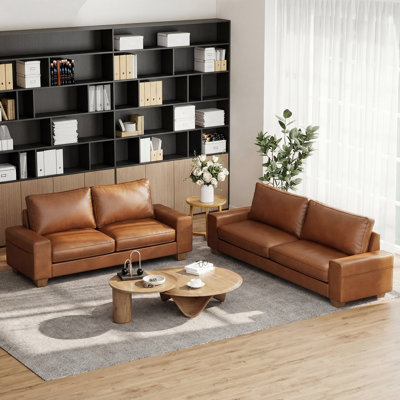 Upholstered Vegan Leather Sofa With Square Arms And Storage Pockets