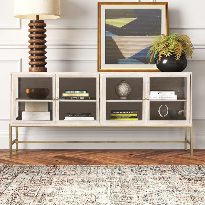 Warner 70'' Gold and White Wood Glass Sideboard