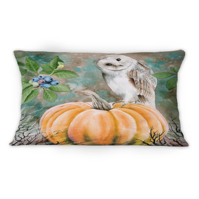 Barn Owl assis sur une citrouille - Coussin 1