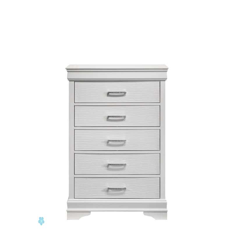 Commode moderne 5 tiroirs en bois, Blanc