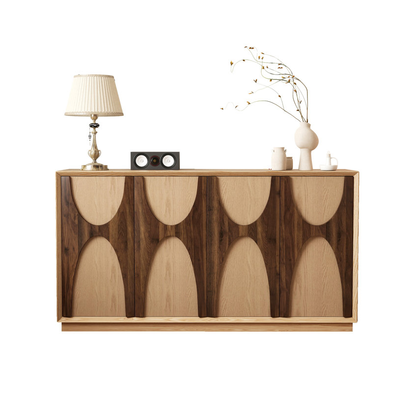 Buffet 59,69 "- portes arquées classiques en bois massif de 2 pouces avec une touche rétro, Brun, Non