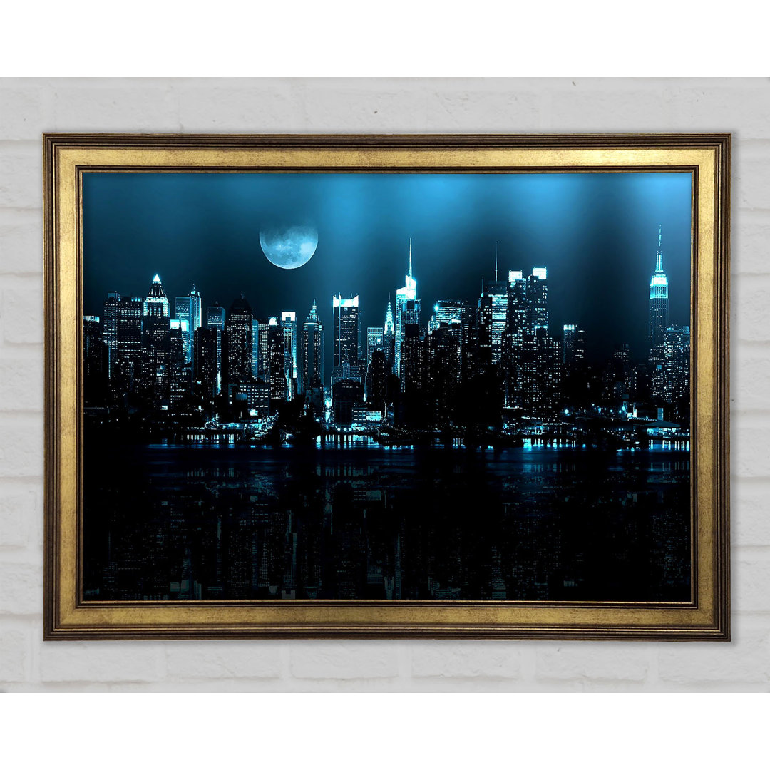 New York City Blue Moon Nights - Einzelner Bilderrahmen Kunstdrucke auf Holz