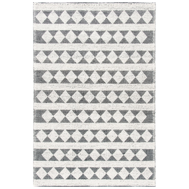 Handmade Black and Ivory Geometric Wool Area Rug