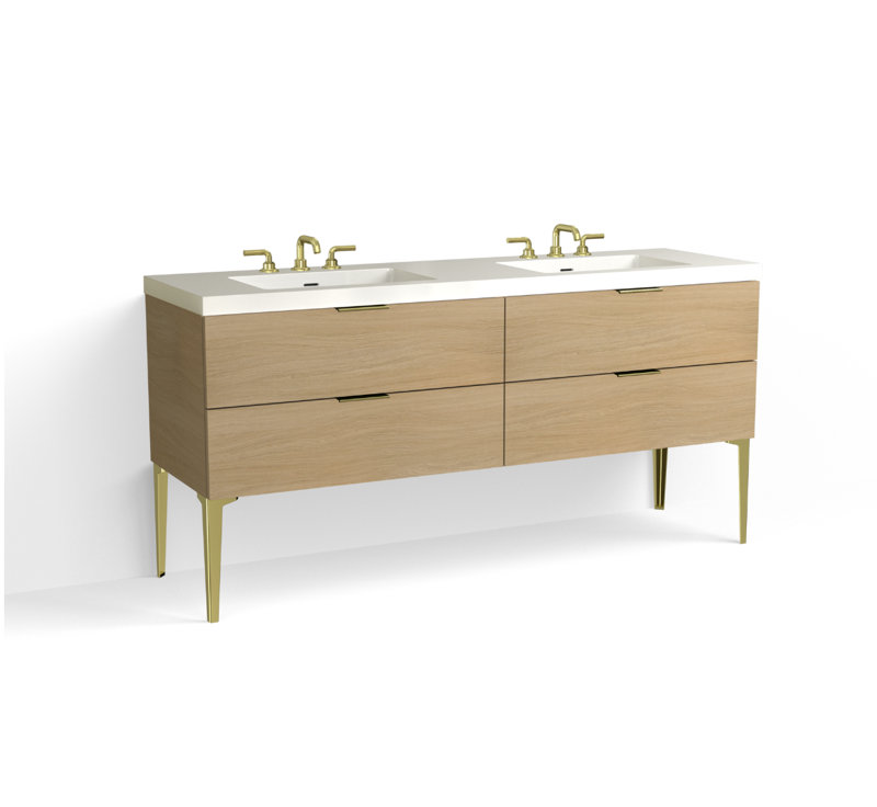 Avila 72" W Freestanding Double Bathroom Vanity with Dean Leg, Matte White/8" Widespread, Biondo, Matte Black