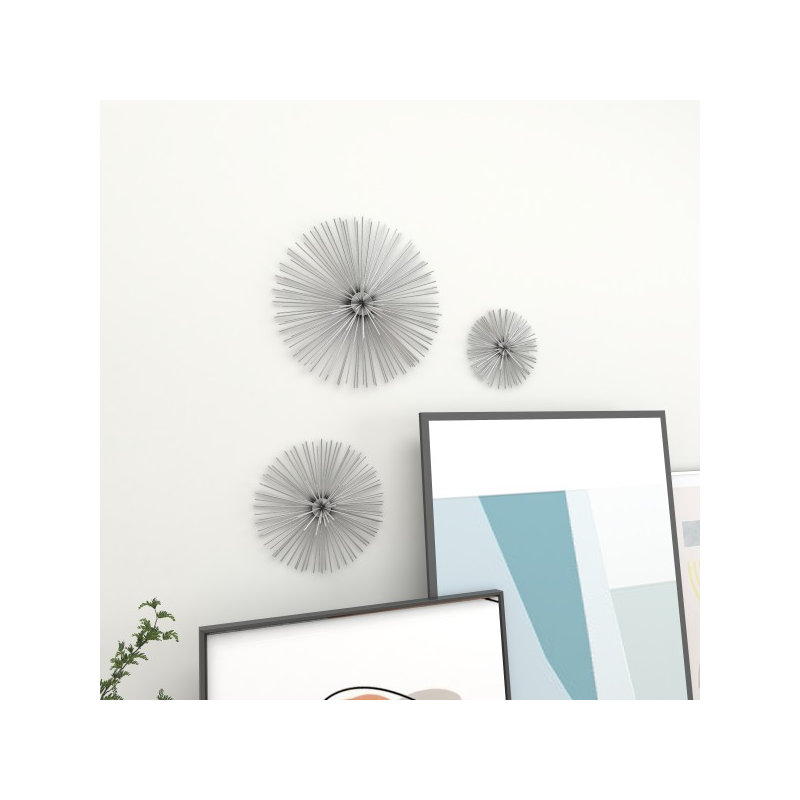 Gold Metal Starburst 3D Short Spike Home Wall Decor, Set of 3 6", 9", 12"W, Silver