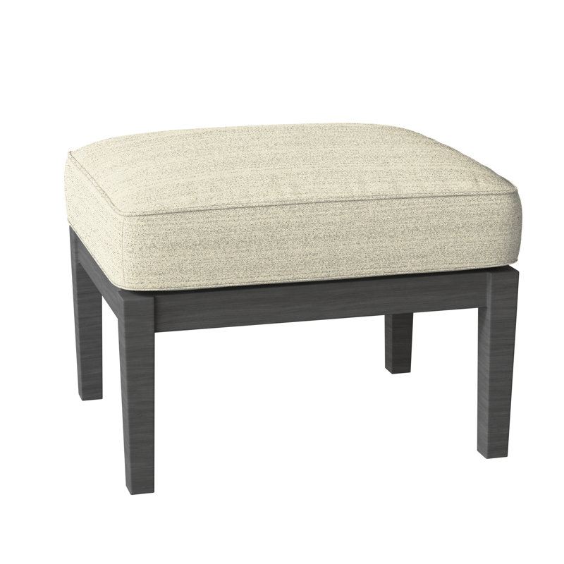 Lattice Outdoor Ottoman with Cushion, Welt, Herringbone Sand