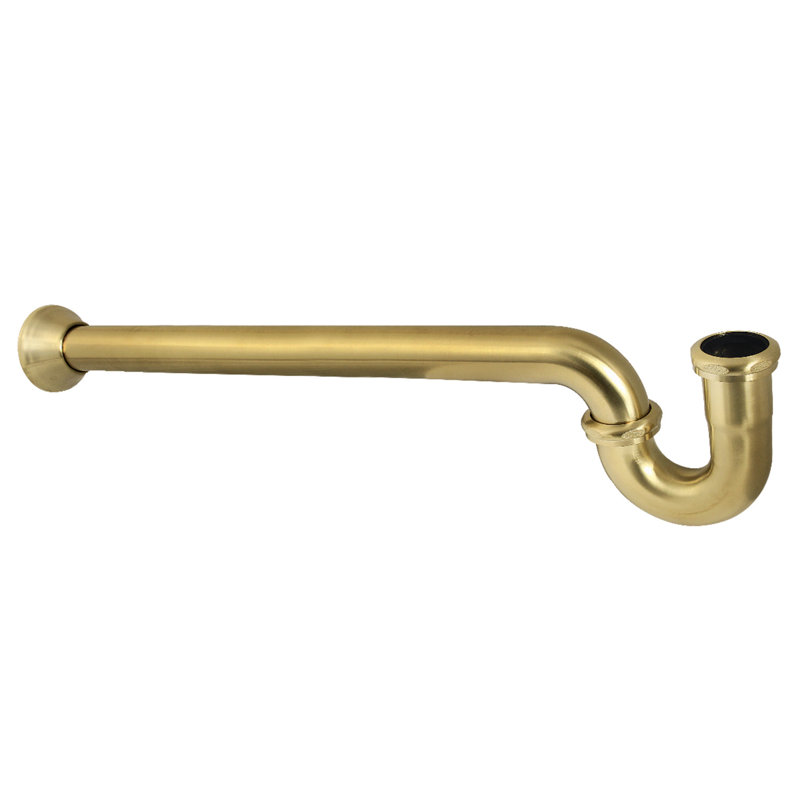 Siphon en P 1-1 / 2 po Kingston avec bride en forme de cloche, longueur 24 po, calibre 18, Laiton brossé