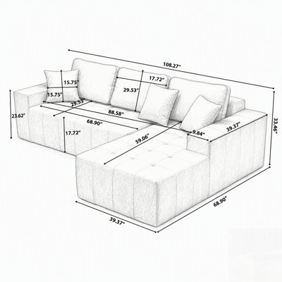 Canapé-lit de coin en similicuir avec méridienne à compression, canapé modulaire en forme de L avec éponge haute densité, canapé convertible sans assemblage requis pour le salon, appartement, chambre d'amis